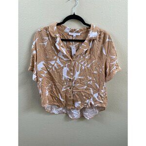 Jane + Delancey Womens Beige Button-Down Crop Top Abstract Print Short M NEW